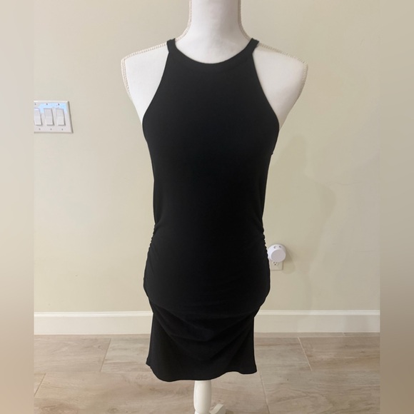 Michael Stars Black Halter Ruched Midi Dress - Picture 3 of 12